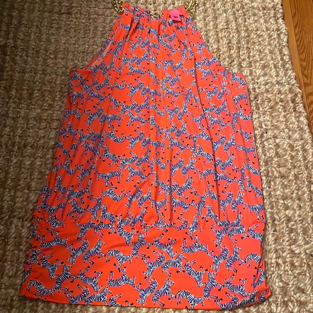 Lilly Pulitzer Womens Bowen Halter Top (Picante Coral Heebee Zeebees). Small.